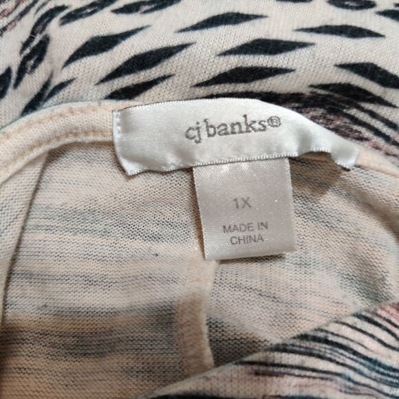 CJ Banks Plus Size 1X Abstract Beaded Tunic Top Batwing Sleeve Stretch Blouse - Picture 6 of 11